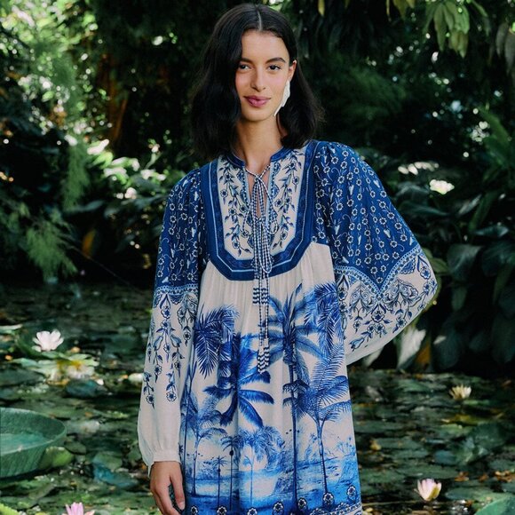 Off-White Palm Tree Beach Mini Dress - Picture 1 of 4